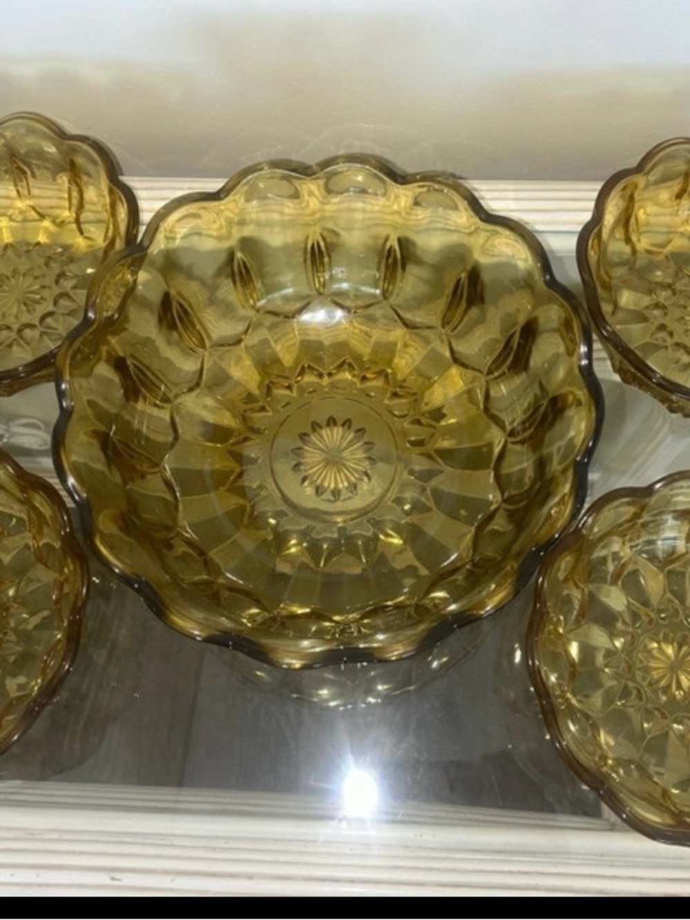 Pressed Glass Decorative Bowl - Amber Glass Serving Set